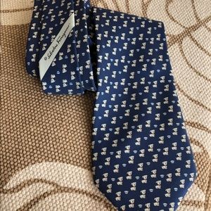 Salvatore Ferragamo Blue - God and bowl print TIE